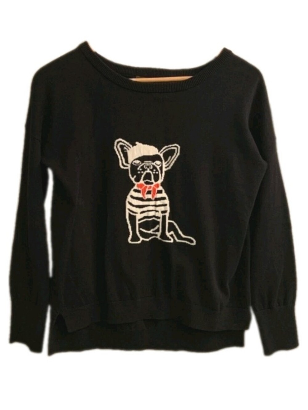 French Cpnnection Black le Frenchie Bulldog Pullover Sweater Sz Lg